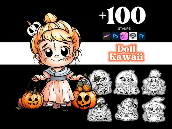 100 Doll Halloween Procreate: Elevate Your Digital Art with Kawaii-Inspired Halloween Magic