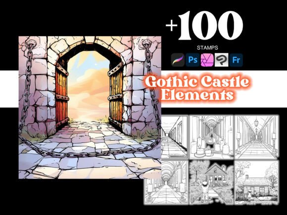 100 Gothic Castle Elements Procreate: Elevate Your Art with Detailed Gothic Brushes