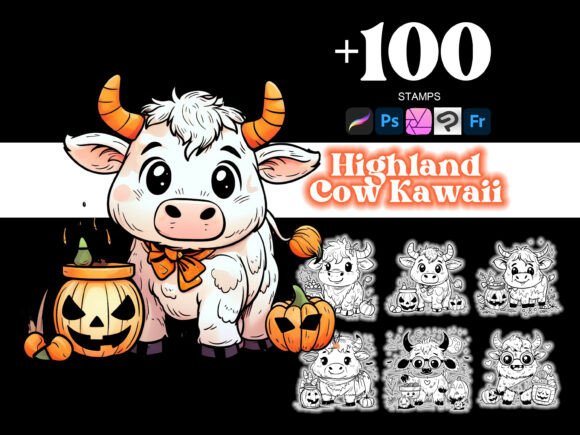 100 Highland Cow Halloween Procreate: A Creative Toolkit for Kawaii-Inspired Illustrations