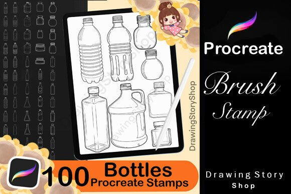 100 Procreate Bottle Brush Stamps for Creative Digital Art