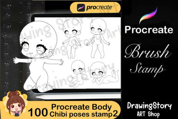 100 Procreate Chibi Poses Body Stamps2