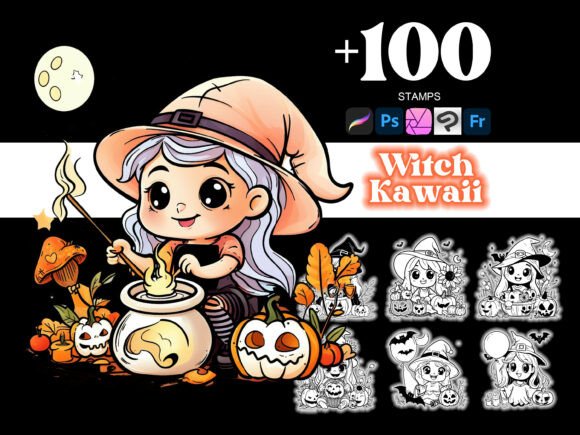 100 Witch Halloween Procreate Brushes
