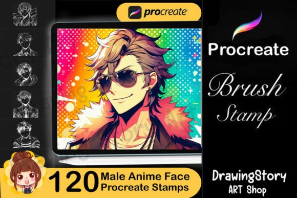 120 Anime Male Face Stamps for Procreate