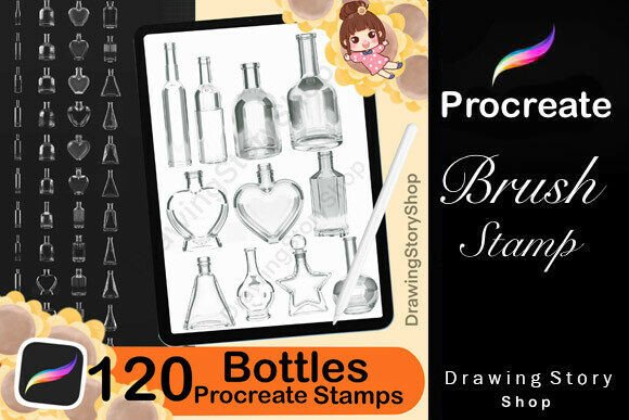 120 Procreate Bottles Glass Stamp Brush