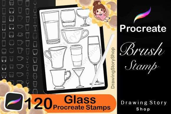 120 Procreate Drink Glass Stamp Set: Creative Tools for Digital Artists and Designers