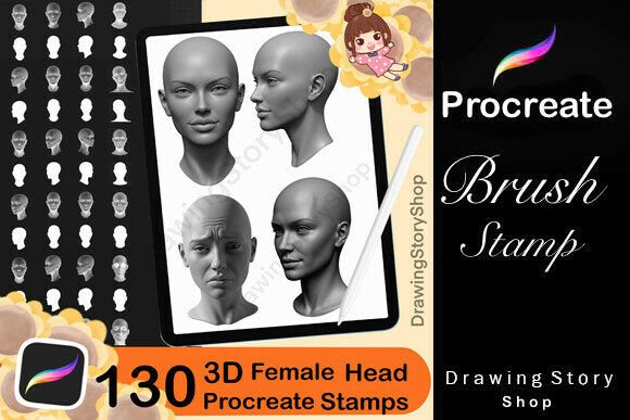 130 Procreate 3D Female Heads Stamp: A Creative Tool for Modern Digital Artists