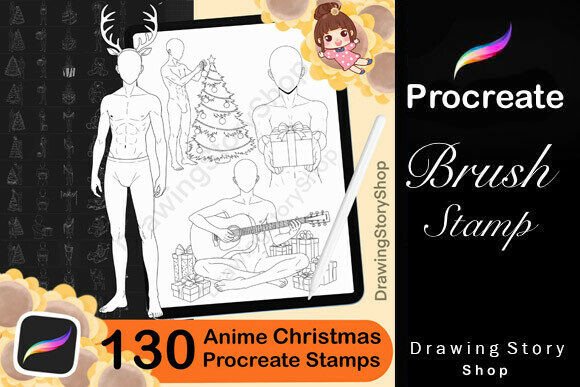 130 Procreate Anime Christmas Stamps for Creative Digital Artists