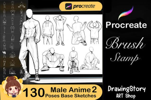130 Procreate Male Anime Poses 2: A Creative Resource for Digital Artists