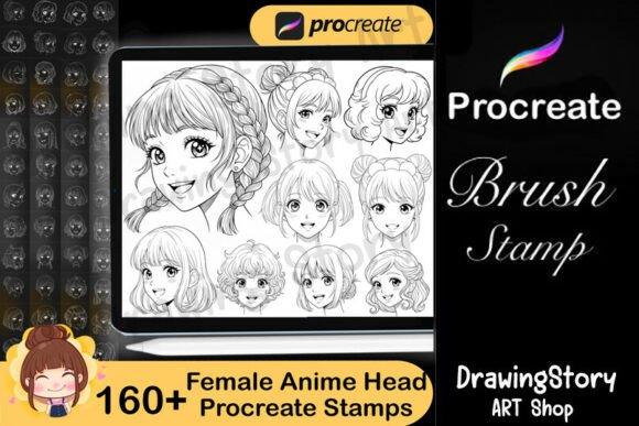 160 Procreate Anime Female Head Stamps – A Must-Have for Digital Artists