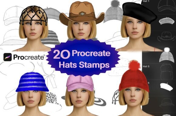 20 Procreate Hats Stamps: Instant Style for Digital Artists and Illustrators