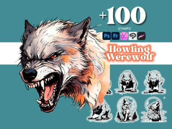 Elevate Your Creative Work with the 100 Howling Werewolf Photoshop Brush Collection