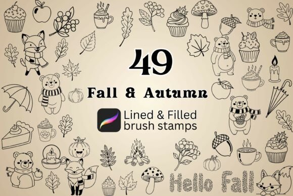 Enhance Your Fall Creative Projects with 49 Fall Autumn Procreate Brush Stamps