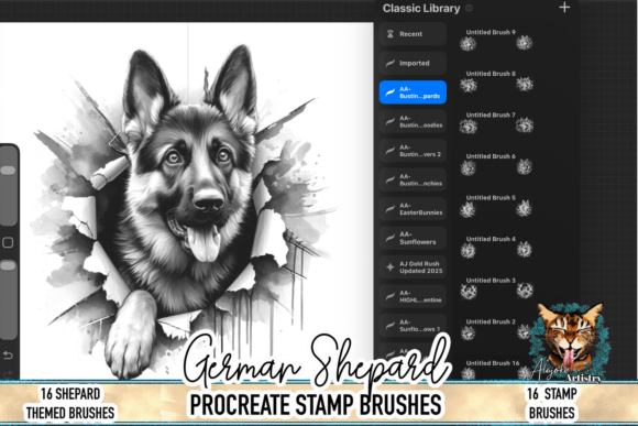 German Shepherd Procreate Brush Stamps