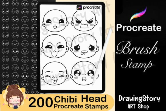 Unlocking Creativity with 200 Procreate Chibi Head Stamps2